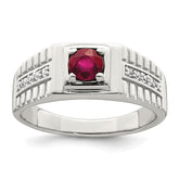 Sterling Silver Rhod-plated Men's African Ruby and White Topaz Ring